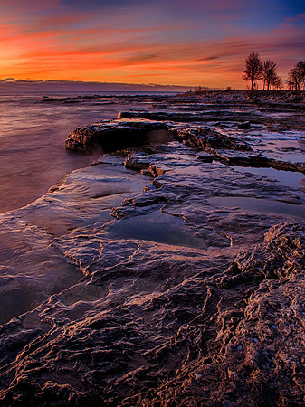 Sunrise, Rocks, Lake, Michigan, Sheboygan, Wisconsin, Morning, Purple, orange, soft, relaxing, serene, water, shore